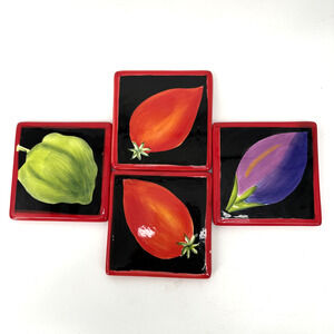 Vintage JANE DAVIES Saparna 6" Glossy Ceramic Painted Plates Coasters Set of 4